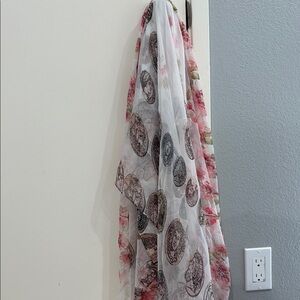 White and Pink Floral Scarf Wrap